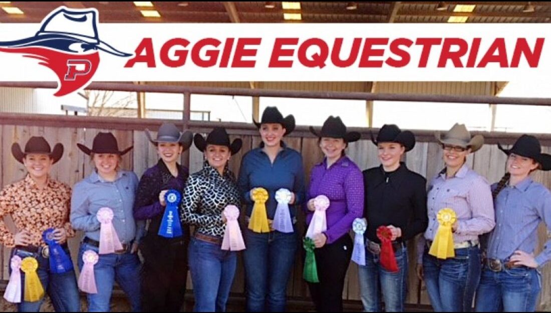 The Panhandle State Equestrian Team shows off their collection of ribbons won at the Texas Tech Western Show Feb. 3-4. - Courtesy photo