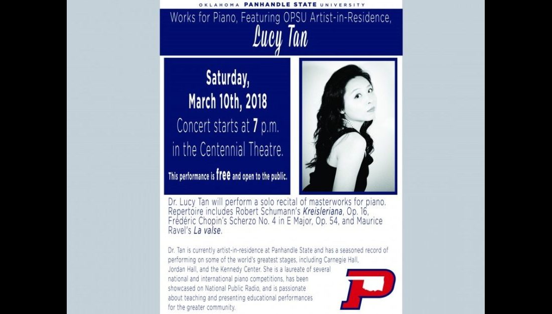 Join us for Artist-in-Residence Dr. Lucy Tan's solo recital of masterworks for piano Saturday, March 10th at 7 p.m. in Centennial Theatre.