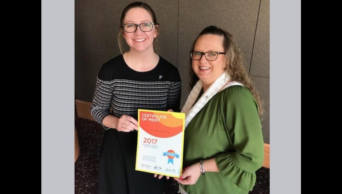 Rene Ramon and Calandra Rose, both members of the Panhandle State Wellness Committee, accepted Panhandle State’s Certified Healthy Campus Award at an event on March 1 in Oklahoma City. —Courtesy photo