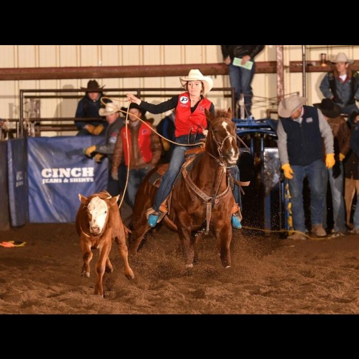 Erika Chartrand finished fifth in the average in the Breakaway Roping this past weekend at the Garden City Community College Rodeo. —Photo by Dale Hirschman