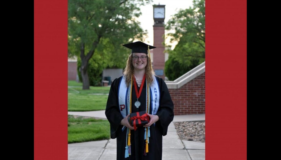 Sarah Brady, a double major in Agriculture Education and Elementary Education, was named the J.R.P. Sewell award winner at the Panhandle State Commencement Ceremony on May 10th. The award was established in 1949 in memory of the late J.R.P. Sewell. —Photo by Danae Moore