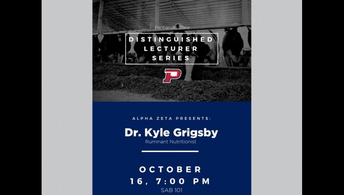 Alpha Zeta presents Dr. Kyle Grigsby, Ruminant Nutritionist, October 16th at 7 p.m. on campus.