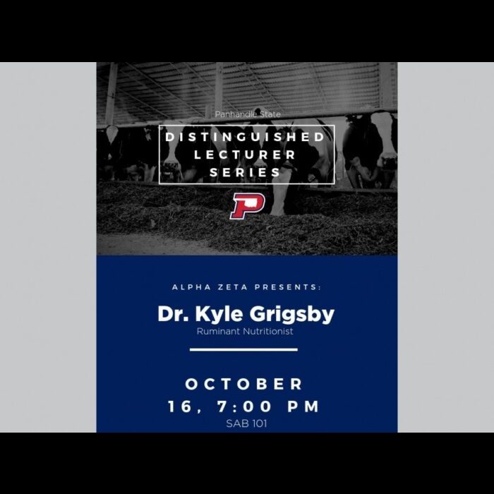 Alpha Zeta presents Dr. Kyle Grigsby, Ruminant Nutritionist, October 16th at 7 p.m. on campus.