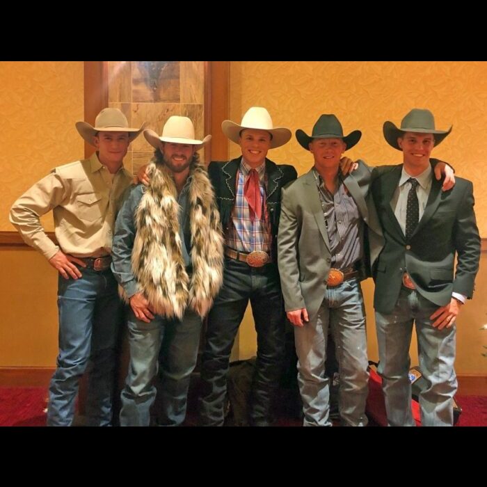 Five former Oklahoma Panhandle State University cowboys have earned their spot at the Wrangler National Finals Rodeo (WNFR) December 6-15 inside the Thomas and Mack Center at Las Vegas. Left to right: Clay Elliott, Cort Scheer, Joe Frost, Taos Muncy, and Orin Larsen — Courtesy photo