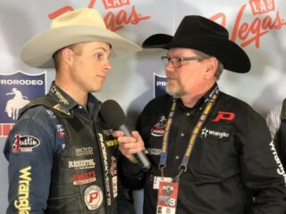 Panhandle State graduate Joe Frost (left) earned second place in the average at the WNFR, landing him a third place finish in the world standings. — Courtesy photo