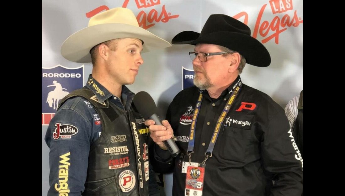 Panhandle State graduate Joe Frost (left) earned second place in the average at the WNFR, landing him a third place finish in the world standings. — Courtesy photo