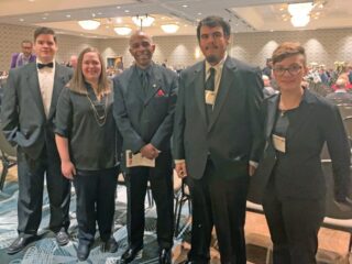 From left to right: Tyler Pfrehm, Carlie Murley, OIHB Band Director Dr. Rodney Dorsey, Luis Morales, and Maxine Henderson. —Courtesy photo