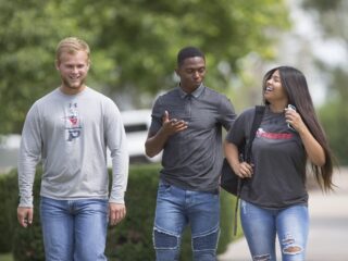Students walking through campus.