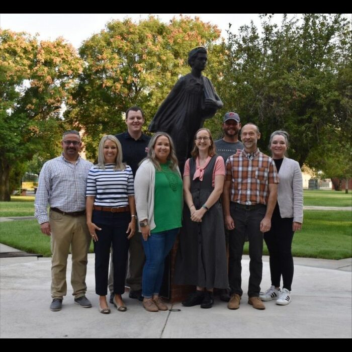 Left to Right: Tito Aznar, Dean Sarah Green, Dillon Schoenhals, Dean Amber Glass, Laura Leiter, Brent Shoulders, Dr. Patrick Maille, and Provost Dr. Julie Dinger.